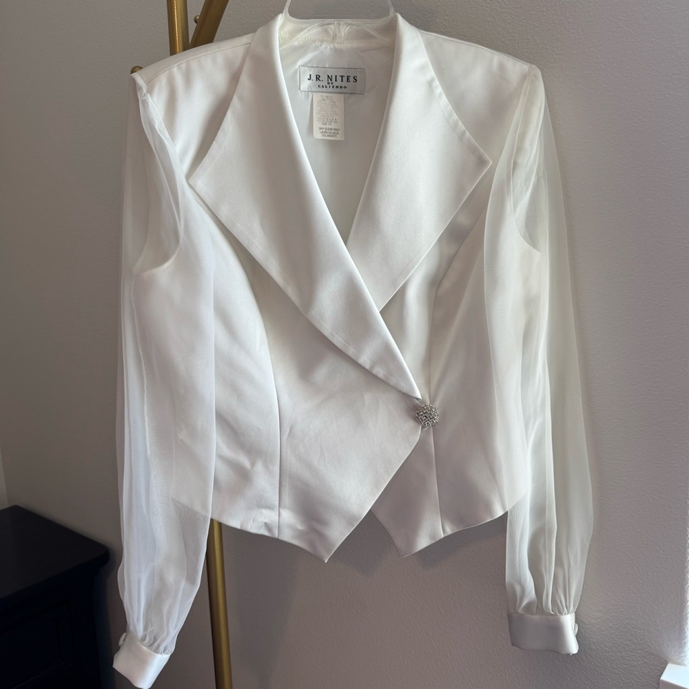 Vintage J.R. Nites by Caliendo Satin Bridal Jacket w/Chiffon Sleeves - Size 10